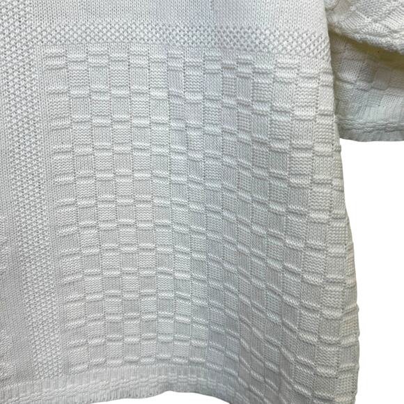 1980's L.L. Bean Made in USA 100% Cotton Mixed Knit Floral Short Sleeve Sweater - Picture 7 of 9